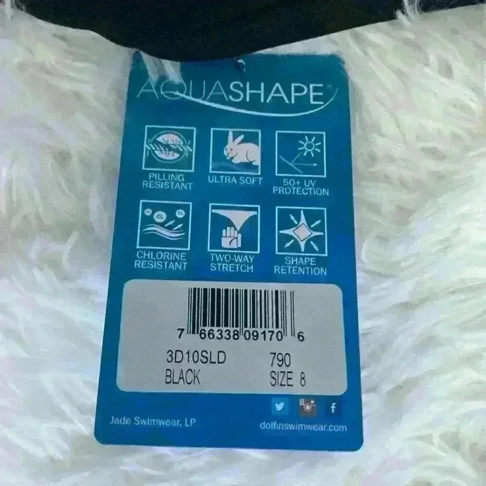 Dolphin, aqua shape women’s swimsuit, one piece, size 8, black. NWT.